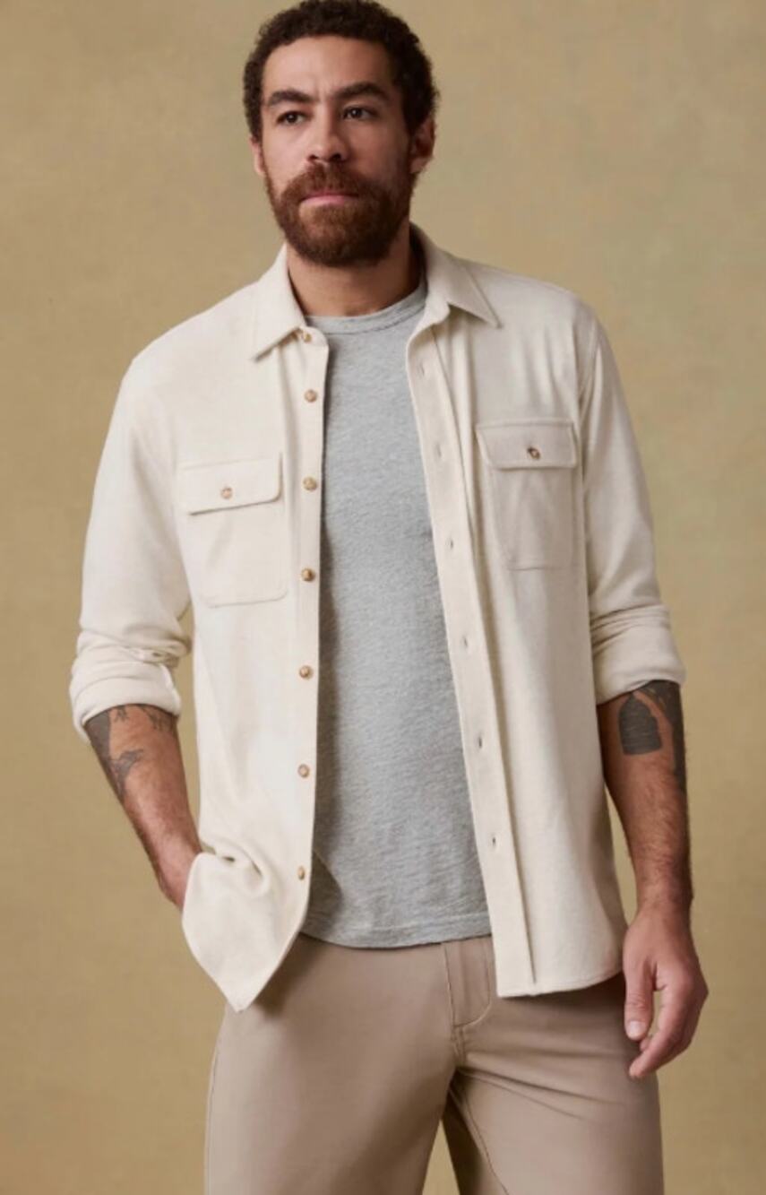Faherty Mens Legend Sweater Shirt Double Pocket Size XXL Off White